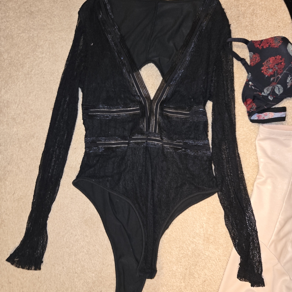 Womens Size Medium Sexy Black and Purple Intimates Langerie Babydoll Set - Picture 2 of 13